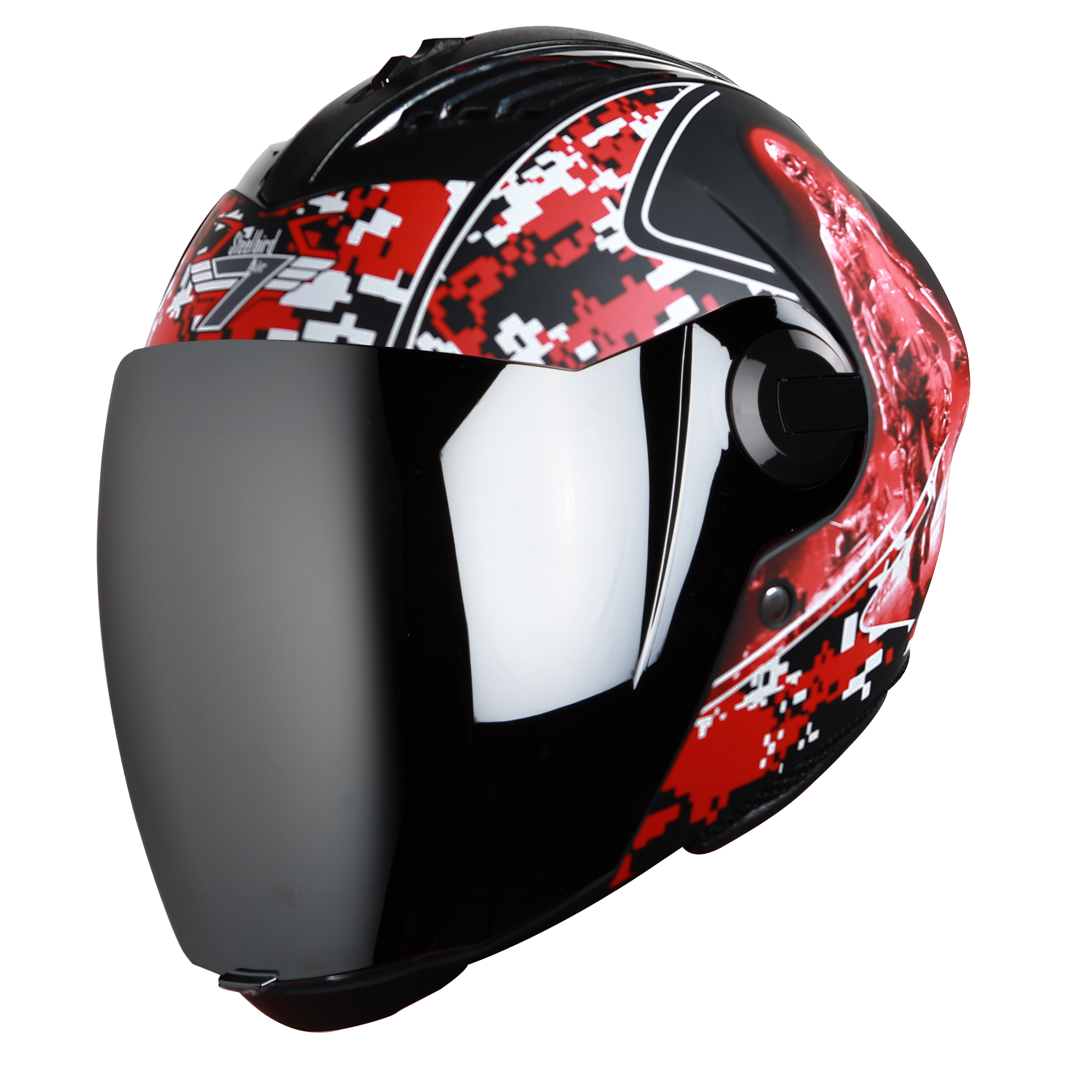 SBA-2 Marine Mat Black With Red ( Fitted With Clear Visor  Extra Silver Chrome Visor Free)